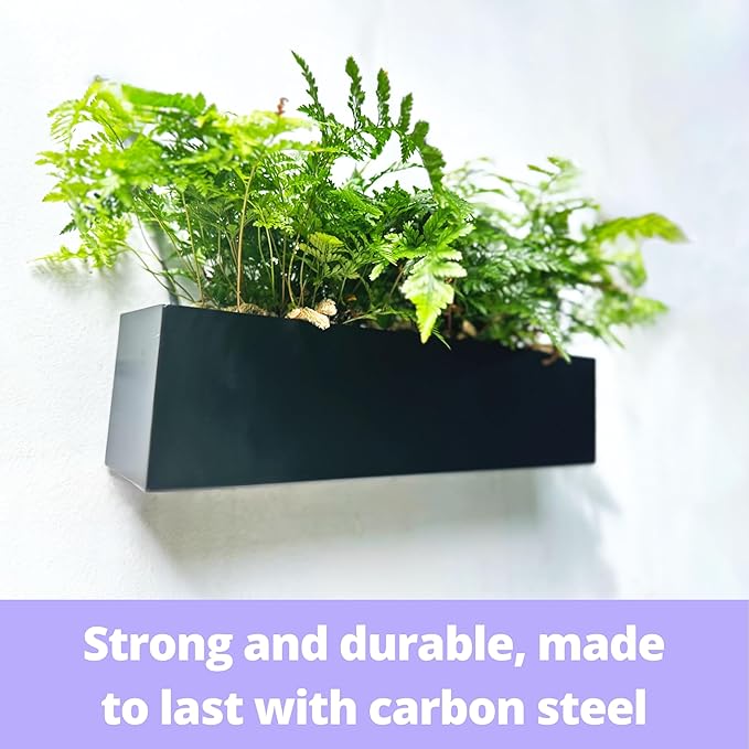 LaLaGreen Outdoor Wall Planters (30 Inch, 2 Pack) Carbon Steel Black Metal Hanging Flower Pots for Succulents, Wall Mount Rectangular Long Window Sill Box Fence Floating Shelf for Modern Garden Decor