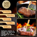 Soaoo 500 Pcs 3.5" Assorted Bamboo Wood Temperature Picks Steak Temperature Sticks Meat Doneness Steak Markers Bamboo Paddle Skewers Sticks for BBQ Barbecue Party Cocktail Fruit Grilling Roasting