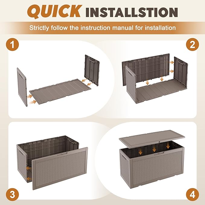 Outdoor Storage Box, Resin Deck Boxes Indoor and outdoor, Waterproof Storage Box Lockable Lid (Grey, 101 Gallon)