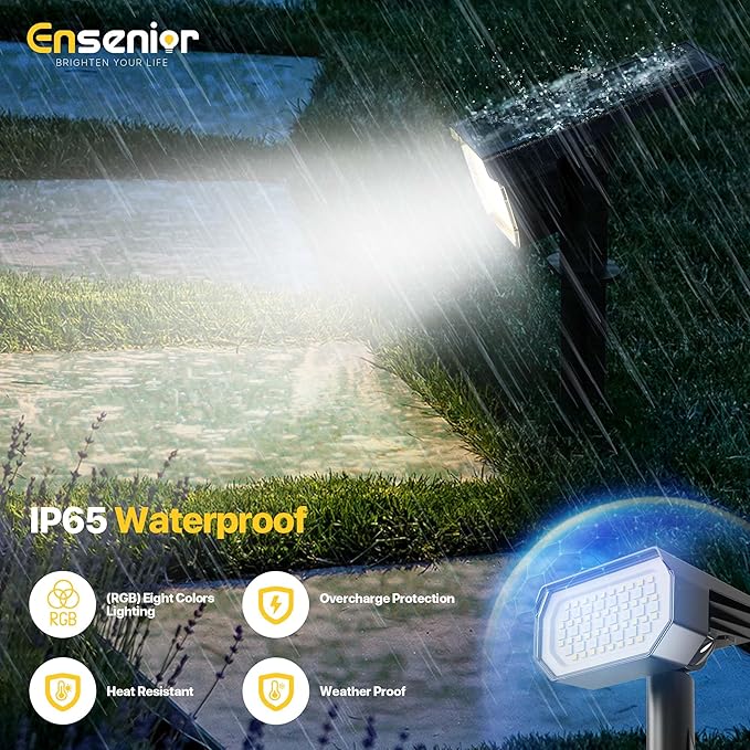 Ensenior Solar Spotlights Outdoor RGB, 7+1 Color Changing Mode Outdoor Landscape Lighting, IP65 Waterproof, Automatic ON/Off Solar Powered Spotlight, Halloween Christmas Decorations (4-Pack)