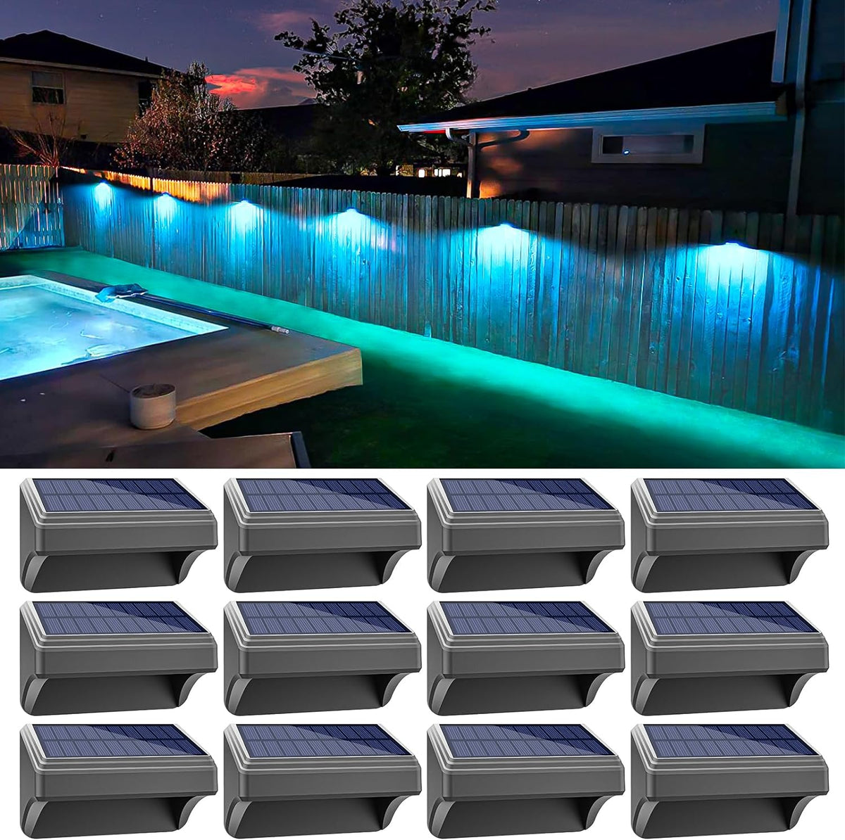 aulanto 12 pack solar fence lights, ip65 waterproof, main product view