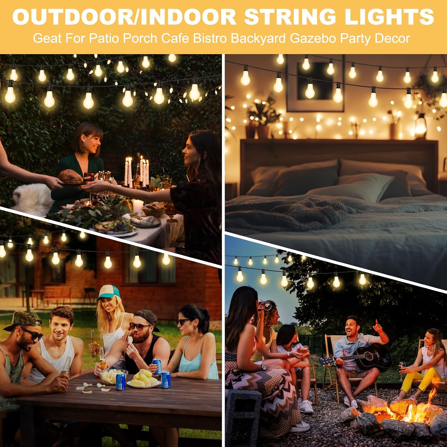 75FT Outdoor String Lights with 35 Bulbs(2FT Spacing), 3 Spare Bulbs | 2FT Bulb Spacing, IP65 Waterproof, Commercial, Perfect for Patio, Porch, Backyard