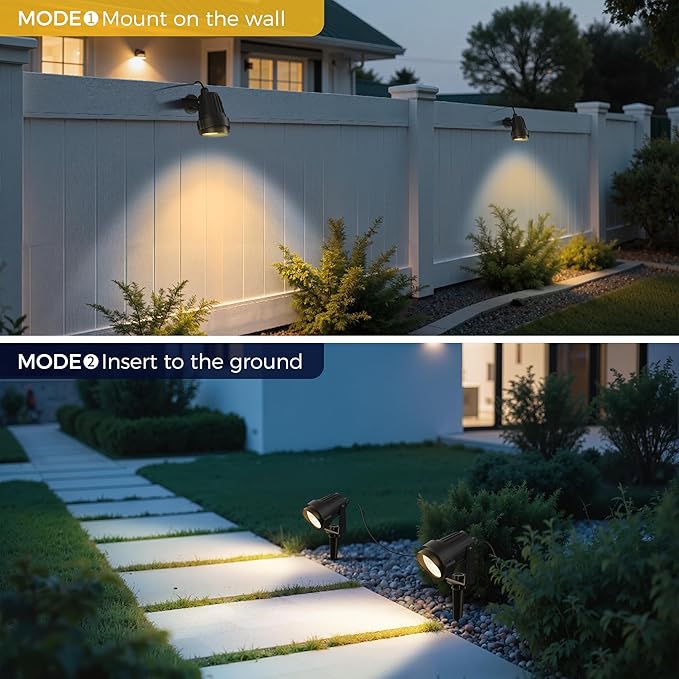L LOHAS LED 5W Low Voltage Landscape Lighting, 12V 24V Outdoor Spot Lights with Connectors, IP66 Waterproof 3000K Warm White Plug in Spotlights for Yard, Garden, Pathway, House (4 Pack)