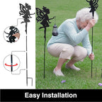 Solar Fairy Garden Accessories Outdoor 1 Pair - Metal Stakes Decorative Figurines Housewarming Ornament for Patio, Lawn, Yard, Pathway - Unique Gift Ideas for Gardening Mom Grandma (Warm Lighting)