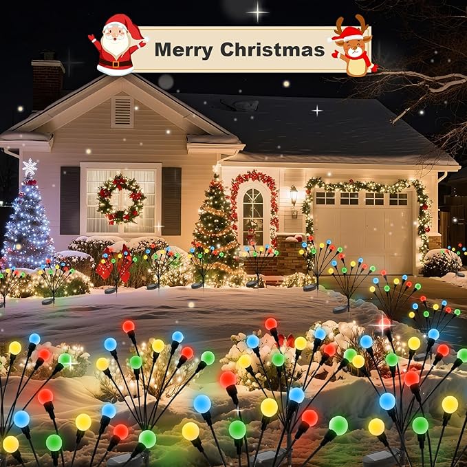 ALSO GO Solar Garden Lights, Solar Firefly Lights Outdoor 8 Pack 64 LEDs, Color Changing Swaying Light for Yard Patio Pathway Holiday Decoration, Iron Wire & Heavy Bulb Base, Gardening Gifts