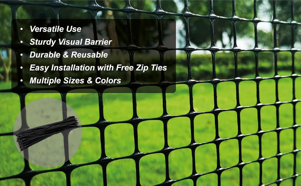 potatolife black plastic garden fence, hardware mesh, 40'', close-up detail
