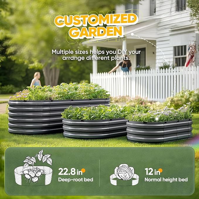 KING BIRD Raised Garden Bed Kit 2025 Upgraded Quick-Setup Galvanized Planter Garden Box Outdoor for Gardening, Vegetables, Flowers, 74x36x12 in, Dark Grey 2PCS