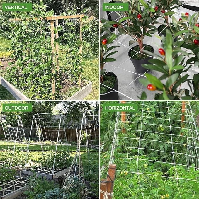 Trellis Netting, CANAGROW Heavy-Duty Garden Plant Trellis Netting for Climbing Plants, Outdoor Indoor Grow Net for Beans Tomatoes Peas Pumpkin Flowers, 𝟔 𝐱 𝟏𝟓𝐟𝐭, Pack of 4