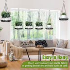 Enhon 6 Pack Metal Hanging Planter, 12 Inch Indoor Outdoor Plant Hanger, Classy Glossy Black Decorative Shelf for Window Wall Ceiling Home Decor