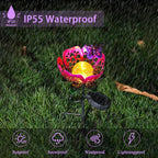 Solar Path Light, 2 Pack Crackle Glass Globe LED Lights, Metal Butterfly Decorations Lights, Hollow Petal Tulip Stake Light for Patio Yard Walkway Ground Lawn Ornaments Gifts (Purple Flower - 2pcs)