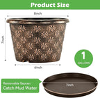8 Inch Planter Pots for Plants, Plastic Flower Pots Indoor Outdoor, 5 Pack Resin Plant Pot with Drainage & Saucer, Retro Decorative Garden Pot with Removable Trays for House