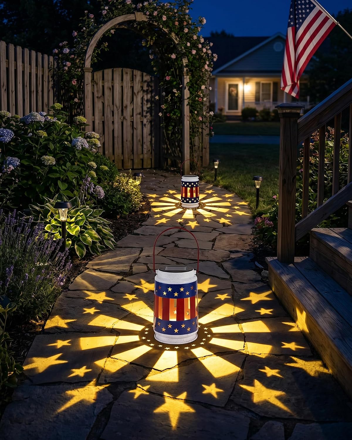 Patriotic Hanging Solar Lantern Outdoor: Red White Blue Lights | Decorations for 250th Anniversary Memorial Day, 4th of July Fathers Day Gifts, Home Garden Yard Lawn Decor