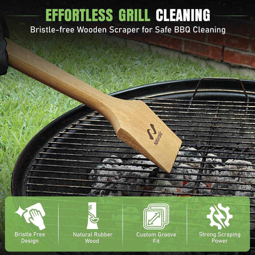 All-Natural Wooden Grill Scraper for BBQ Grilling 14"| Grill Cleaner, Wood Scraper, Grill Grate Cleaner, and BBQ Cleaner | Bristle Free BBQ Scraper for Grill Cleaning | Eco Friendly