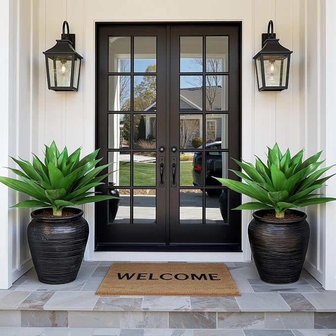 Ivydale Fake Plants 18 Inch Agave Artificial Plants Outdoor 2 PCS for Outside Decoration, Faux Greenery UV Resistant Artificial Outdoor Plants for Front Door Porch Planter Urn Patio Garden Yard(Green)