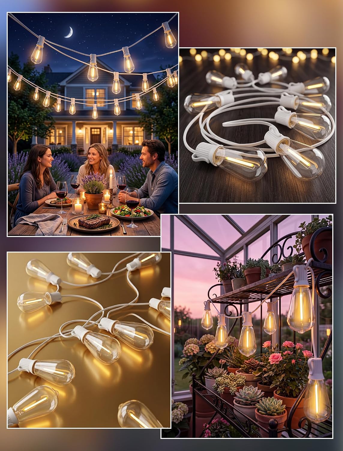 100FT Outdoor LED String Lights, White String Lights with 50 Shatterproof ST35 LED Vintage Edison Bulbs, Waterproof Hanging Patio Lights for Outside Backyard Garden