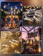 100FT Outdoor LED String Lights, White String Lights with 50 Shatterproof ST35 LED Vintage Edison Bulbs, Waterproof Hanging Patio Lights for Outside Backyard Garden