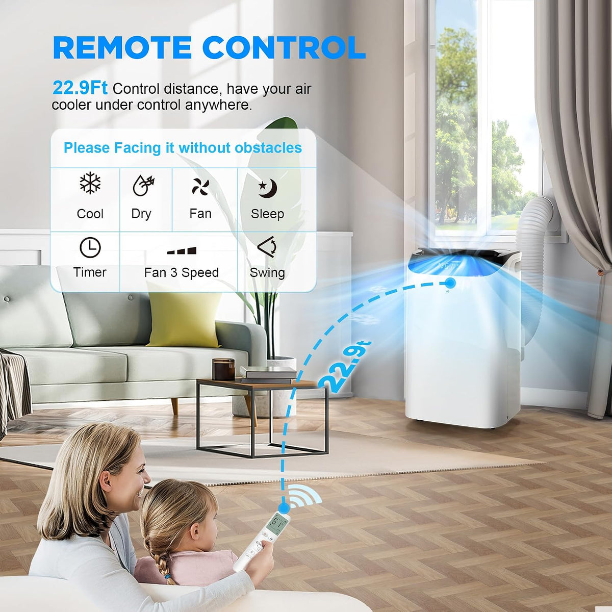 14000 btu portable air conditioners with remote control, side view