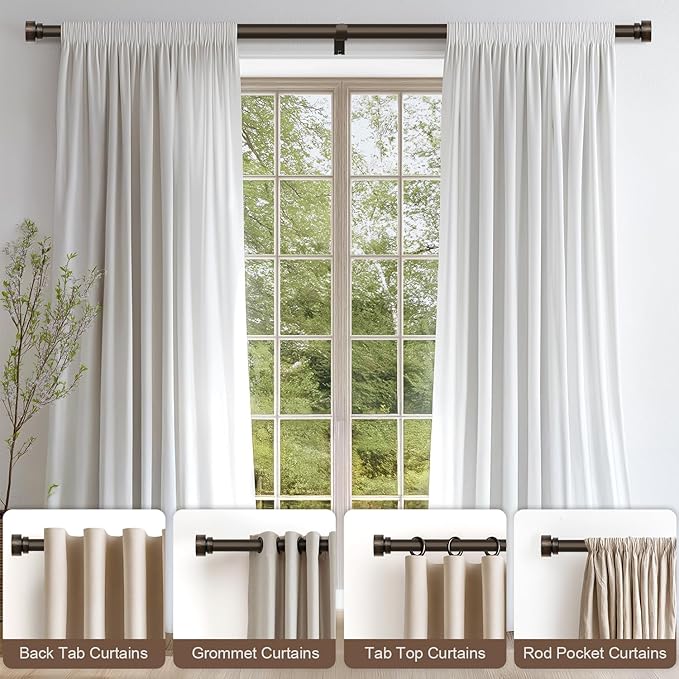 2 Pack Modern Antique Brown Bronze Curtain Rods for Windows 48 to 88 Inches Adjustable Heavy Duty 1" Diameter Window Rod with Decorative Finials for Outdoor Farmhouse Bedroom Kitchen Living Room