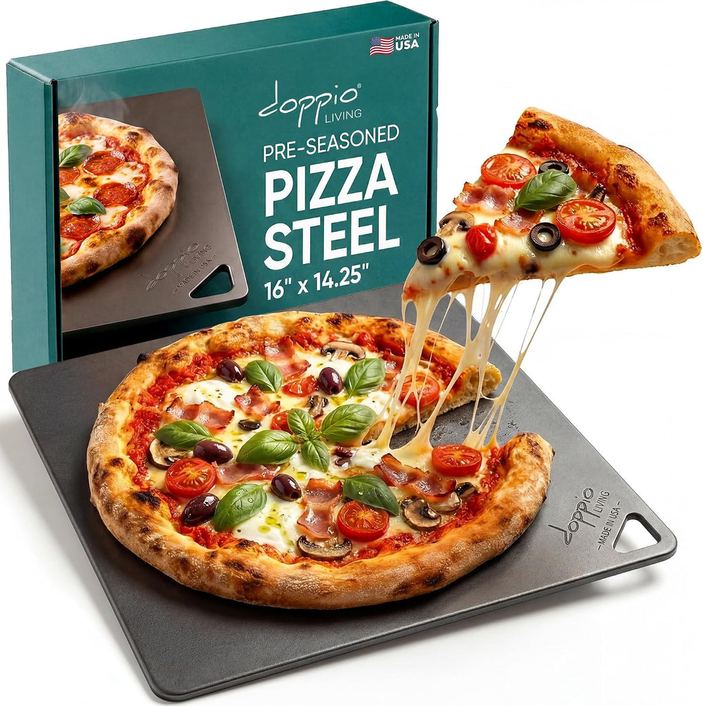 Pizza Steel for Oven | Made in USA | 16" x 14.25" | Pre-Seasoned Baking Steel for Bread, Pizza, Sourdough & More | Premium Quality Crust at Home | Use in Oven, Grill, BBQ | 1/4" Thick