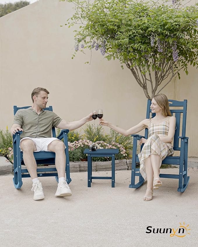 Oversized Outdoor Rocking Chairs Set of 4, High Back Porch Rocking Chair, HDPE All Weather Resistant Patio Chairs, 380lbs Weight Capacity, Navy Blue