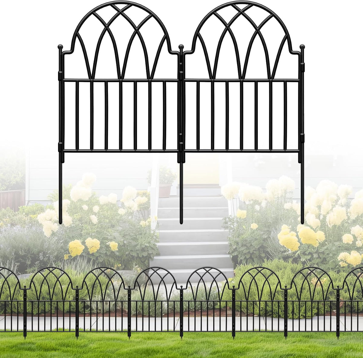 decorative garden fence panels - 20.07 ft black, main product view