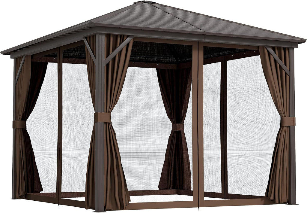outsunny 10' x 10' hardtop gazebo with curtains, main product view