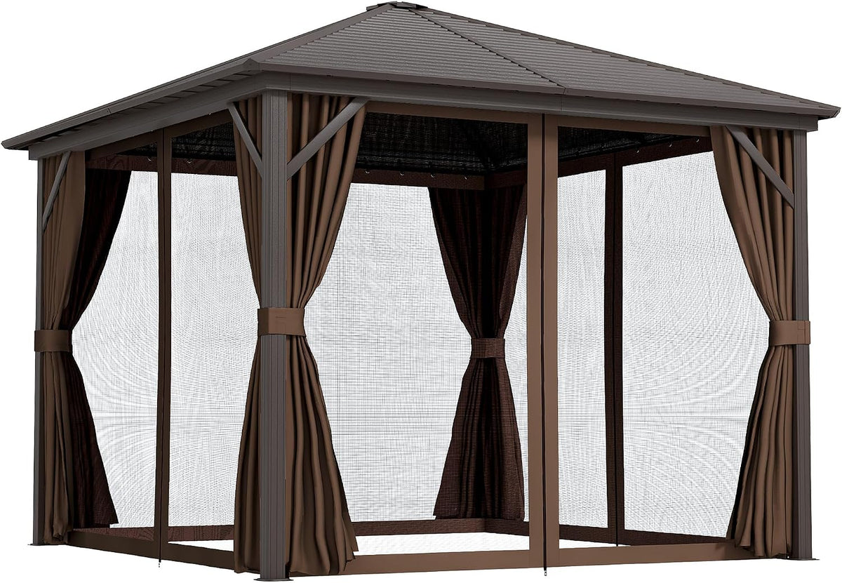 outsunny 10' x 10' hardtop gazebo with curtains, main product view