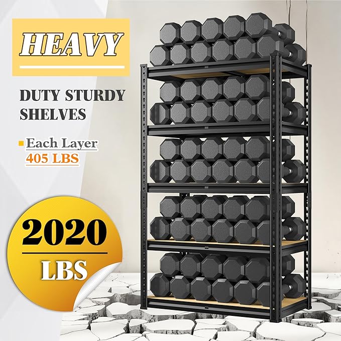 REIBII Storage Shelves 2020LBS Garage Shelving Heavy Duty Metal Shelving 5 Tier Metal Shelf for Garage Pantry Closet Kitchen Basement 28" W x 12" D x 59.8" H, 4 Pack