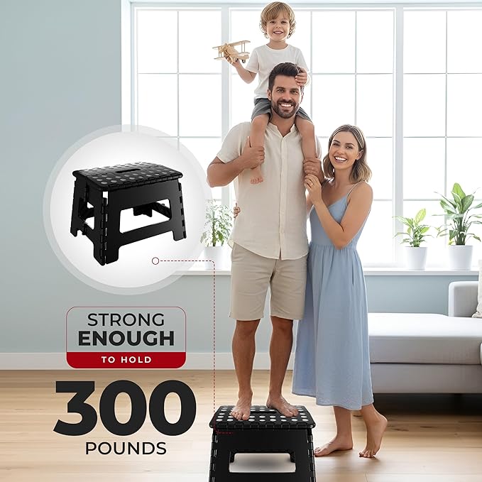 Utopia Home Folding Step Stool with Handle – 9 Inch Anti Slip Collapsible Stool – Holds Up to 300 lbs – Sturdy Plastic Step Stool Foldable for Kitchen, Bathroom and Home Use (1-Pack, Black)