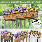 Y&M 30 Inch Butterfly Window Deck with Coco Liner, Fence Metal Hanging Flower Planter Window Basket Deck Railing Planter Boxes for Outdoor Garden Lawn 2pcs