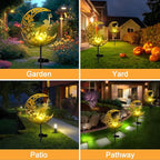 Cat Lights Outdoor Decor - Moon & Cat Sola Garden Lights Waterproof, Auto On/Off Pathway Lighting for Yard/Lawn/Patio, Handcrafted Metal Solar-Stake-Lights for Outside Decorations