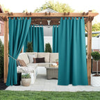 NICETOWN 2 Panels Peacock Teal Patio Curtainss Outdoor Waterproof with Self-Adhesive Tab Top, Thermal Insulated Heat & Cold Blocking Outdoor Curtainss for Easy Hanging & Sliding, W52 x L95
