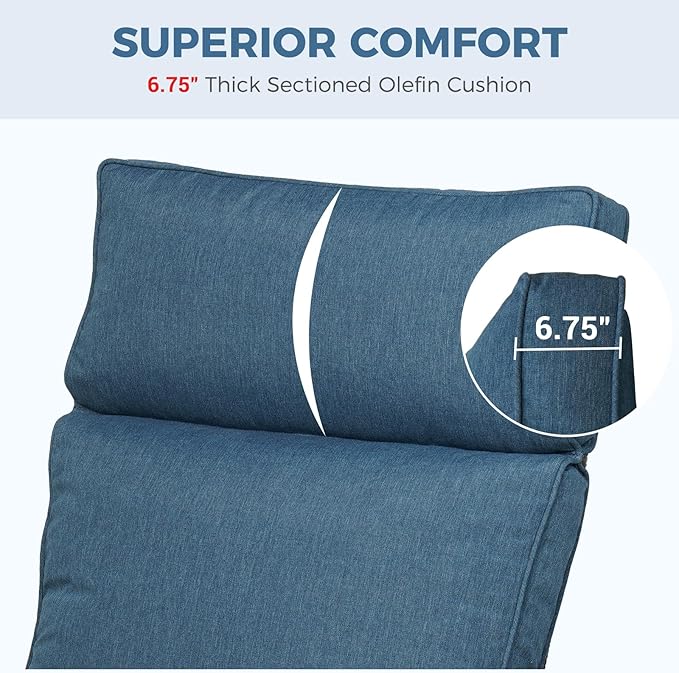 Grand patio Outdoor Recliner Air Pump 150° Lay Flat Reclining Chair with Independent Adjustable Back and Footrest Removable Olefin Cushion Flip-Up Table Wicker Peacock Blue 2PCS