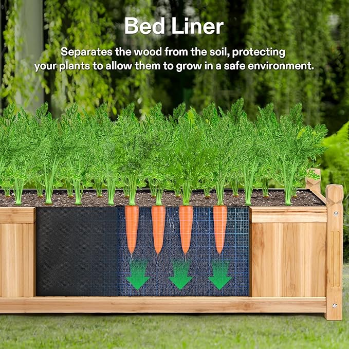VIVOSUN 3.6 x 1.3Ft Wooden Raised Garden Bed, 43.5 x 16 x 14 Inches, Outdoor Wood Planter Box with Screwdriver and a Liner for Garden, Patio, Balcony, Backyard and Outdoors, 2Pcs
