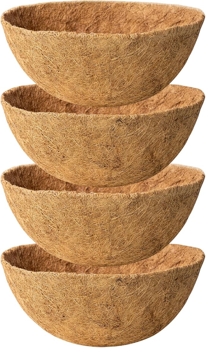 4 Pack 12 Inch Natural Coconut Fiber Liner for Hanging planters Round Coco Replacement Liners for Flower Basket Planter Coco Coir Pots for Outdoor Garden Plants