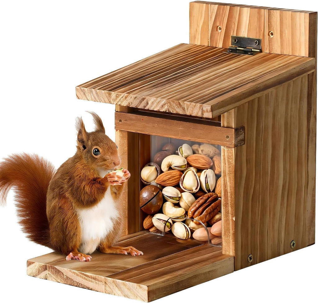 Squirrel Feeders for Outside, Durable Squirrel House for Outdoor - Chipmunk Feeder, Squirrel Food for Backyard Squirrels Hold Corn, Peanuts (Brown)