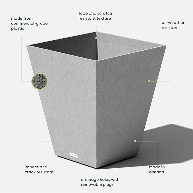 Veradek Pure Series Nobleton Plastic Planter - Large Pots for Indoor or Outdoor Porch/Patio | Durable All-Weather Use with Drainage Holes | Modern Planter Décor for Flowers, Shrubs, Trees