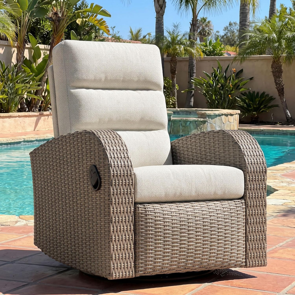 layinsun oversized wicker outdoor swivel glider recliner with, main product view