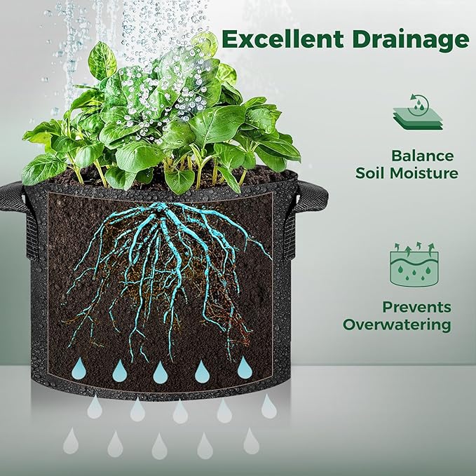 T4U 3 Gallon Grow Bags, Upgrade Grow Bags with Handles, Heavy Duty Thickened Nonwoven Fabric Pots, 3 Gallon Pots for Plants, Rosemary, Chamomile, Onion (10 Pack)