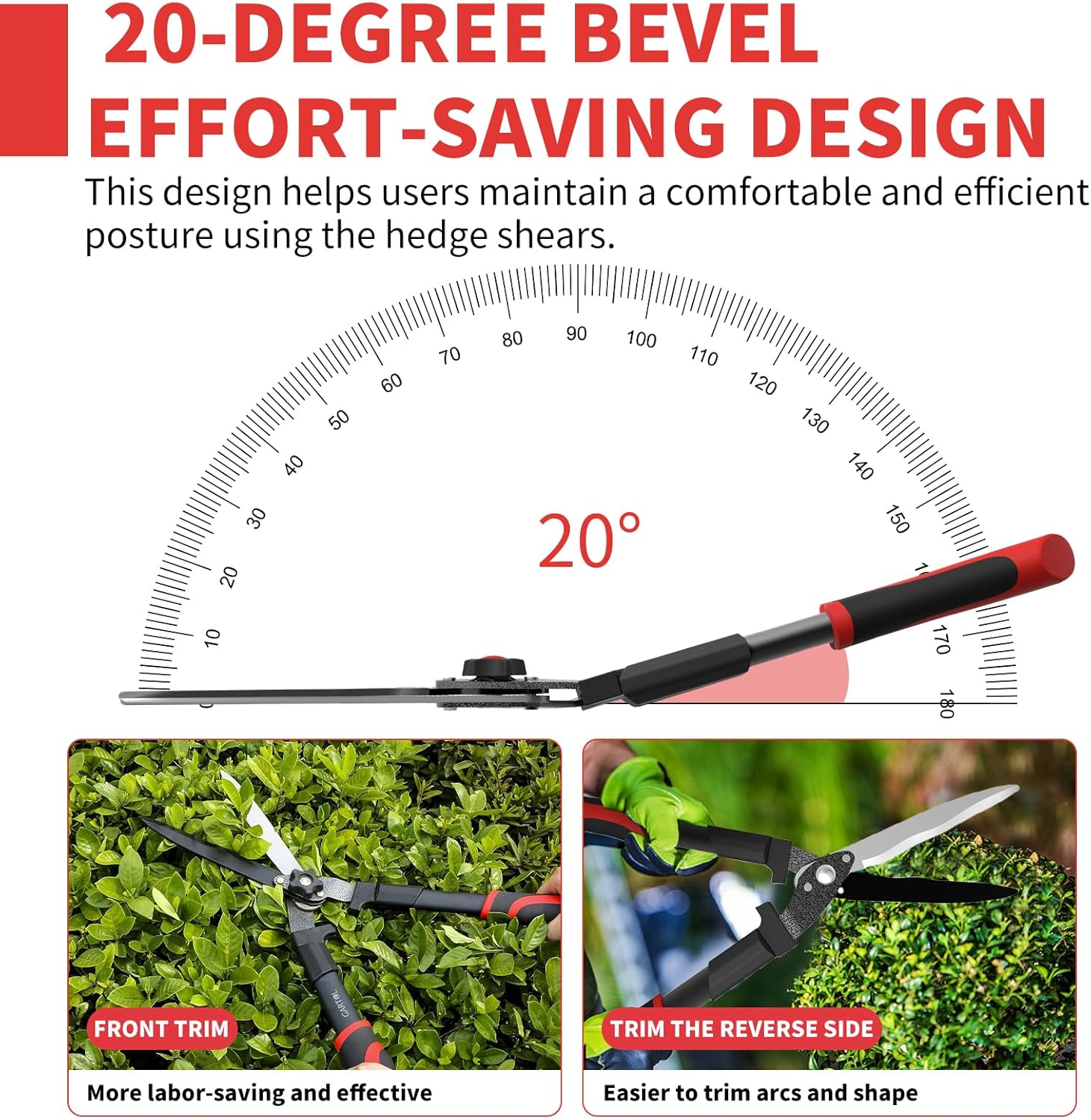 GARTOL 23-Inch Hedge Shears, Manual Garden Clippers with 9" High Carbon Steel Wavy Blade, Heavy Duty Bush Trimmers with Shock-Absorbing Bumpers & Adjustable Tension, Easy-Grip Handles