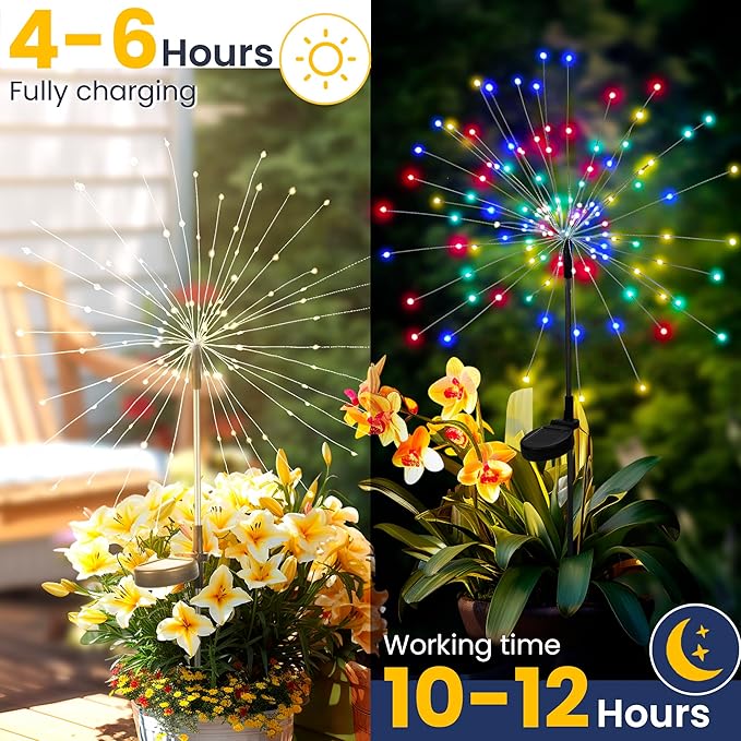 GIGALUMI Garden Decor Outdoor Lights 120LED 8Pack, Solar Garden Lights for Christmas Outside Fairy Firework Decorative,Solar Powered for Yard Pathway Flowerbed Planter Balcony Patio Decor (Multicolar