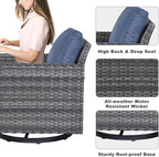 Patio Sectional Furniture Set with Fire Pit Table: 10 Pieces Wicker Patio Conversation Set with L Shaped Sofa, Outdoor Swivel Glider Rocker, Rattan Club Chairs, Ottomans, Removable Cushions Blue