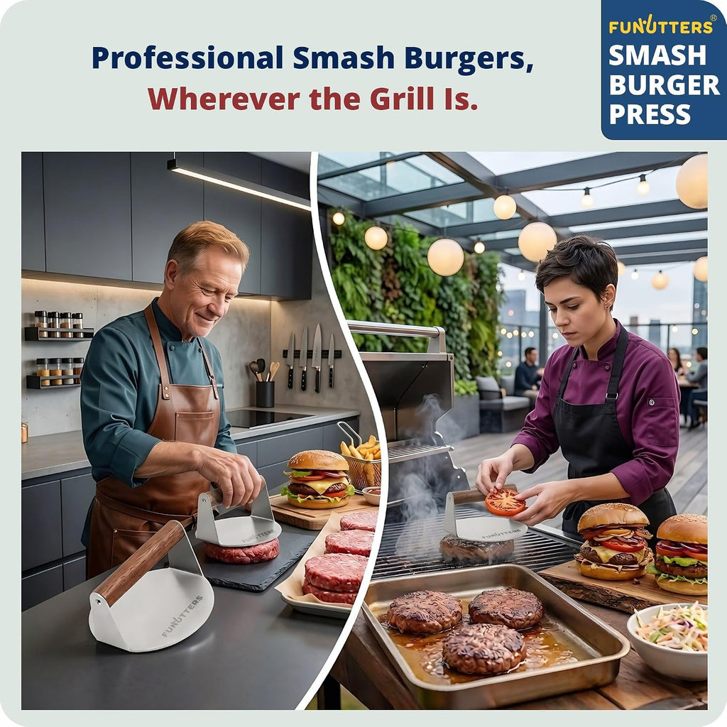 6.5'' Smash Burger Press Patty Maker, Hamburger Smasher Tool, Heavy-Duty Stainless Steel, BBQ Grill and Flattop Griddle Accessory - Commercial Grade