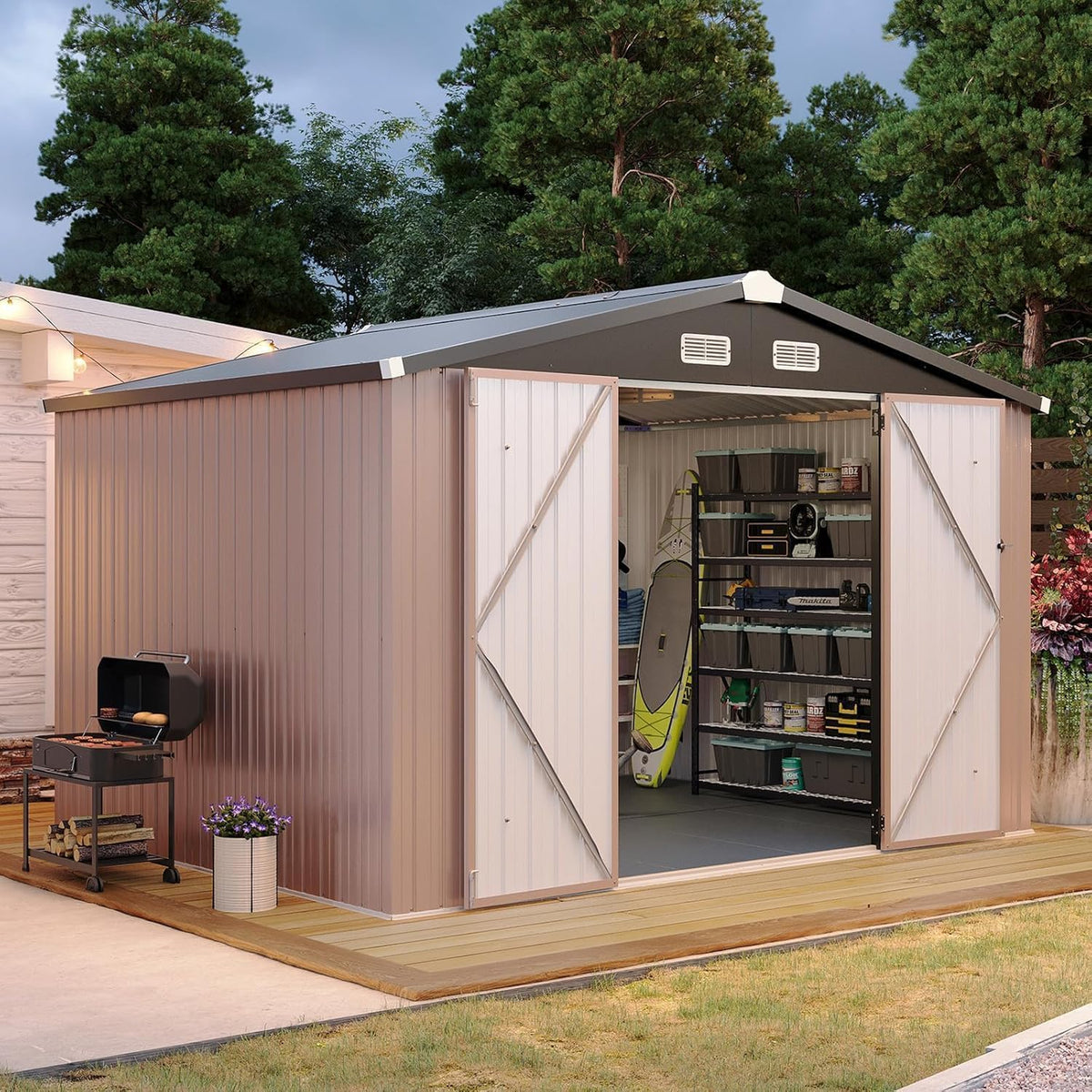 aoxun 10x8ft shed with floor galvanized steel outdoor, main product view