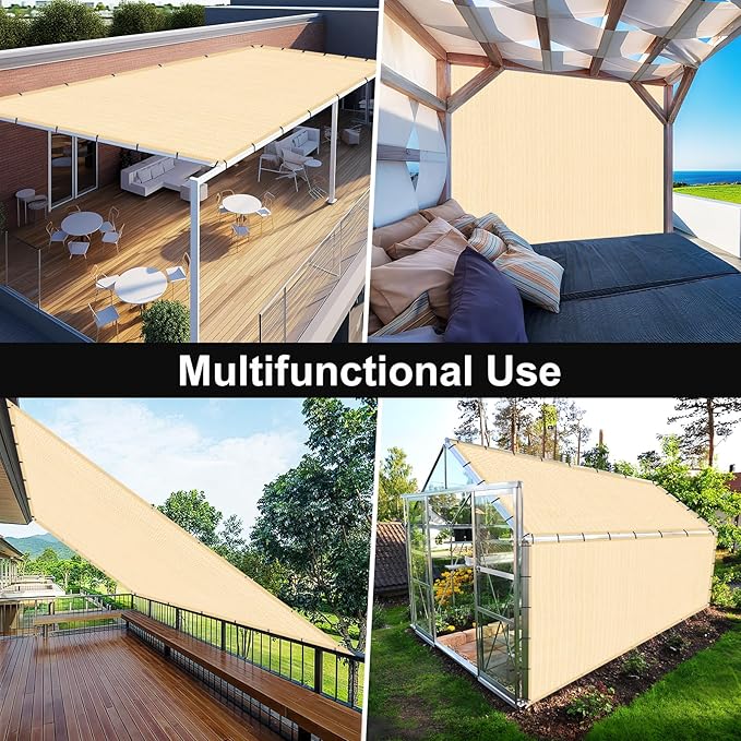 Artpuch 90% Sun Shade Cloth, 10 x 14 FT Pergola Shade Cover Canopy with Grommets, Sun Screen Fabric Tarp for Patio, Outdoor, Garden, Backyard, Wheat