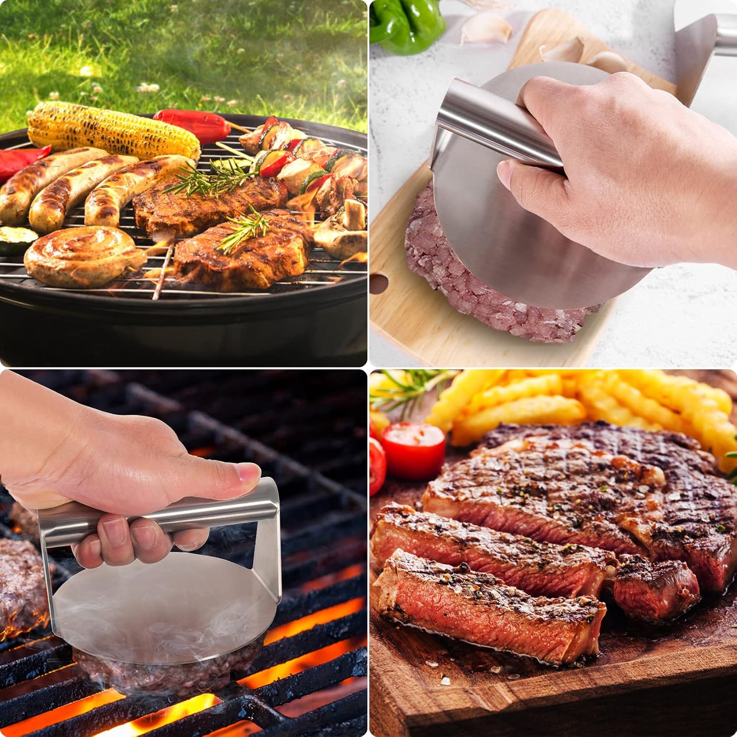 Stainless Steel Burger Press, 5.5 Inch Round Smasher, Non-Stick Smooth Hamburger Press Flat Bottom Without Ridges, Bacon Grill Perfect for Top Griddle Cooking