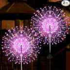 JJGoo Solar Firework Lights, 2 Pack 120 LEDs 2 Lighting Modes Solar Garden Lights Outdoor Waterproof for Yard Patio Walkway Pathway Party Wedding Christmas Decorative - Pink