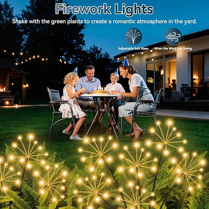 Solar Garden Lights 2 Pack Waterproof Swaying Starburst Light Solar Outdoor Lights for Yard Patio Walkway Pathway Party Wedding Decoration, Unique Gifts for Women, Warm White