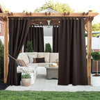 NICETOWN 2 Panels Weatherproof Patio Outdoor Curtains Weighted Blackout, Self-Stick Tab Top Gazebo Drape Water-Proof Privacy Panel for Indoor & Outdoor Divider, W52 x L84, Toffee Brown