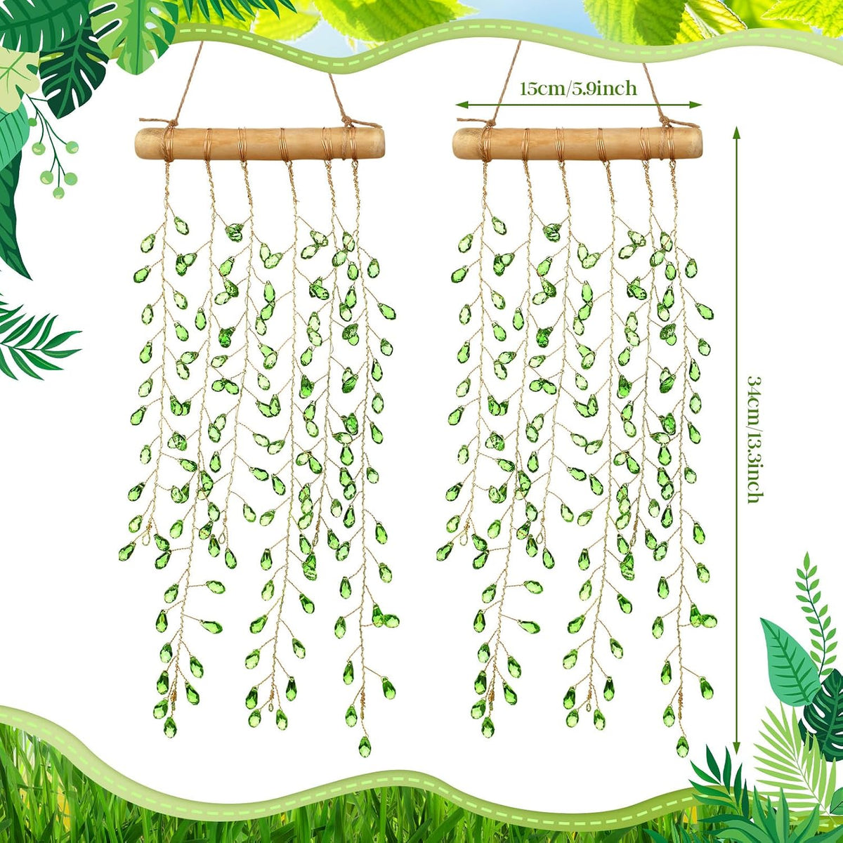 suncalla 2 pcs green plants crystal suncatchers window, close-up detail